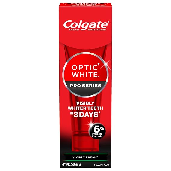 Colgate Optic White Pro Series Vividly Fresh Hydrogen Peroxide Toothpaste, Teeth Whitening Toothpaste, Effectively Removes Tea, Coffee, and Wine Stains, Enamel-Safe for Daily Use, 3.0 oz