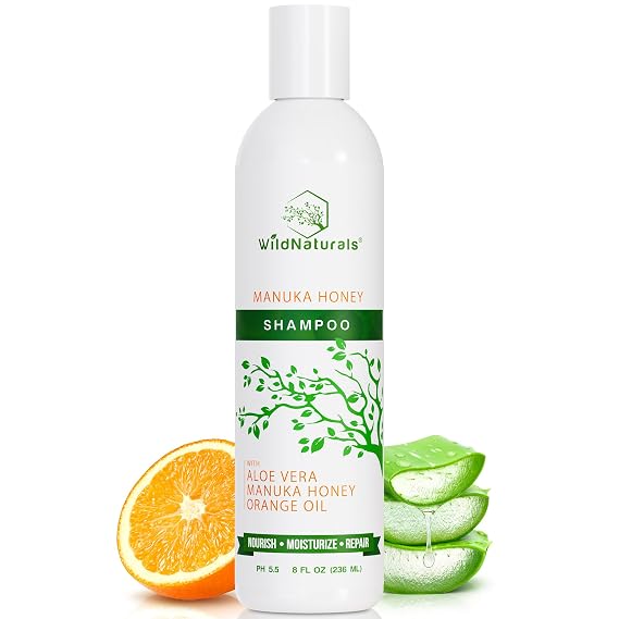 Wild Naturals Manuka Honey Shampoo for Eczema & Psoriasis Hydrating Sulfate-Free with Aloe Vera & Coconut Oil Moisturizing Shampoo for Dry, Itchy Scalp