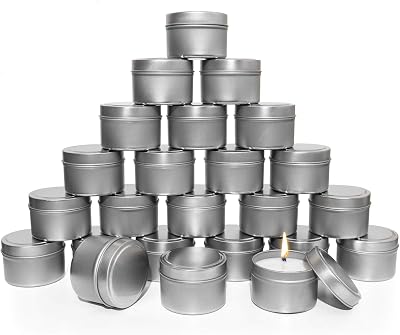 COYMOS Candle Tins, 24 Piece, 4 oz Metal Candle Containers for Making Candles, Arts & Crafts, Dry Storage, Party Favors and More - Round Tin with Slip-On Lids 2.5 x 1.7 inch, Silver