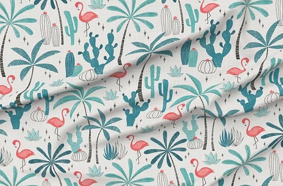 Spoonflower Fabric Mod Flamingo Turquoise Teal on Petal Signature Cotton