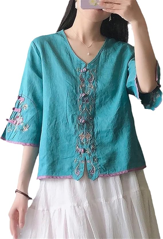 Traditional Chinese Clothing Women Cotton Linen Vintage Tang Suit Shirt Embroidery China Ethnic Style Cheongsam