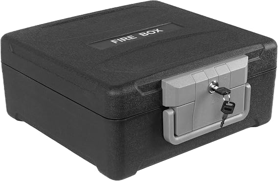 Fireproof and Waterproof Safe, fire safe document box with Sensor light, Portable Lock Box with Key Lock and Ergonomic Handle, 1 Hour at 1700F, 72 Hours Waterproof