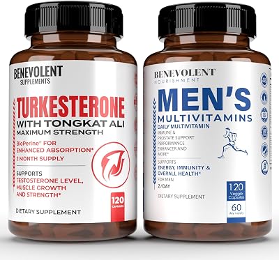 Turkesterone 8,000mg [Highest Purity]  Multivitamin for Men - High Absorption Supplement with Tongkat Ali - Increase Stamina, Lean Muscle Growth - Essential Daily Vitamins for Men, Biotin, Magnesium