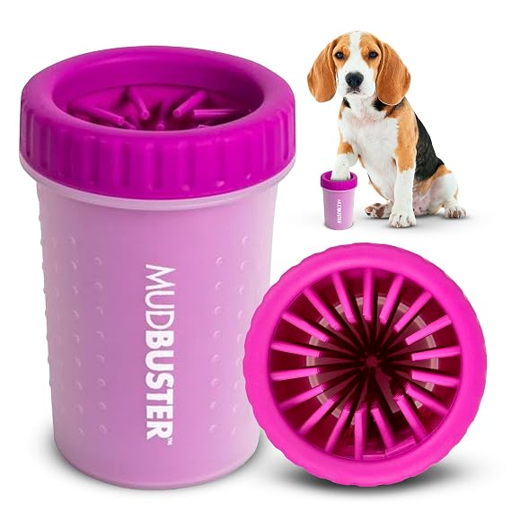 Dexas MudBuster Medium Dog Paw Cleaner, Fuchsia, Fits 1.5"-2.5" Wide Paws, Gentle Silicone Bristles for Quick, Easy Cleaning