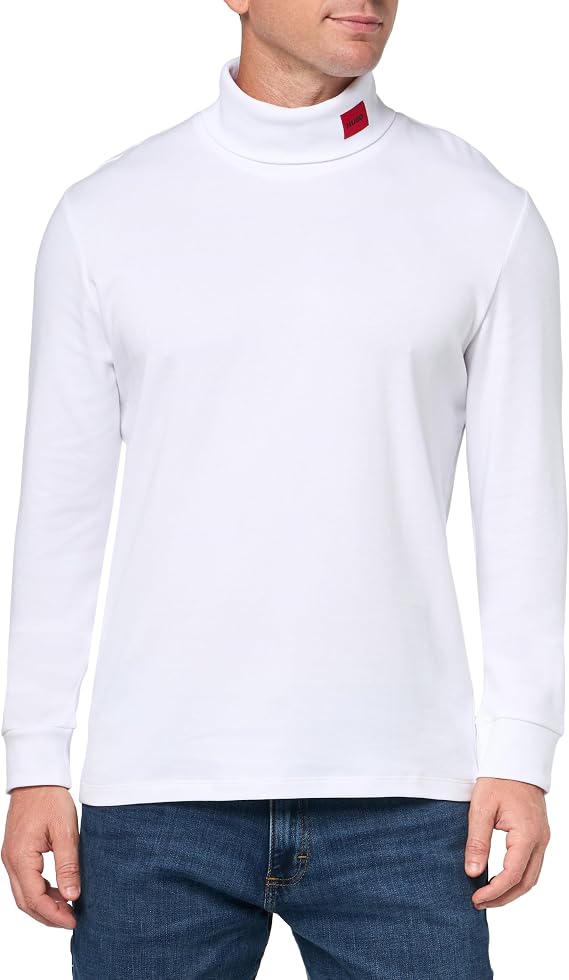 Hugo Men's Woven Logo Cotton Stretch Turtleneck