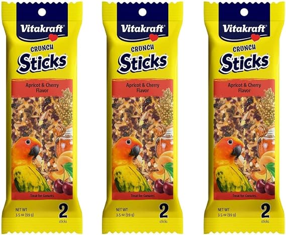 Vitakraft 3 Pack of Apricot & Cherry Crunch Sticks for Conures, 2 Sticks Each