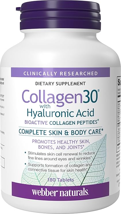 Webber Naturals Collagen Peptides, Hyaluronic Acid, Glutamine, 180 Tablets