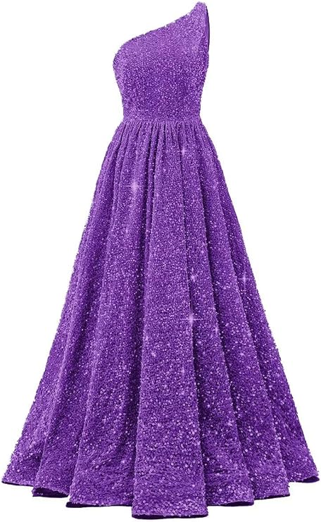 One Shoulder Sequin Prom Dresses for Women Long Aline Formal Gowns