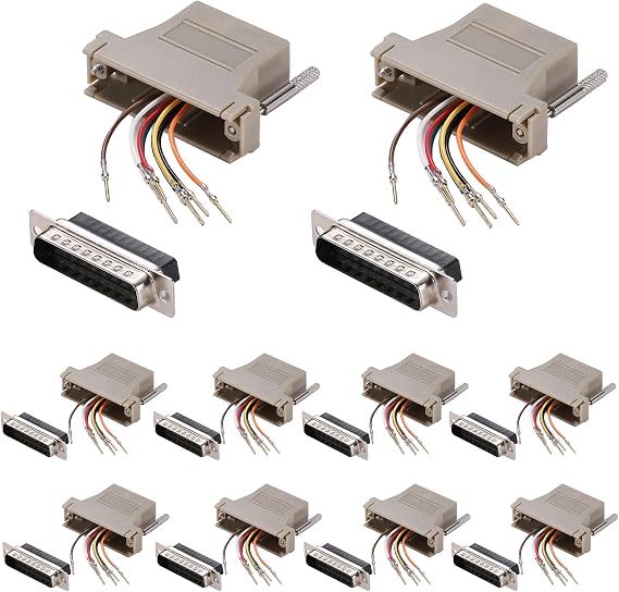 10PCS DB25 Serial Port Male to RJ45 Ethernet Adapter, M/F | 25 Pin, Serial Port Male to RJ45, Ethernet LAN Extend Modular Converter