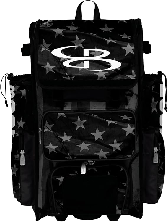 Boombah Superpack Hybrid Rolling Bat Bag - Wheeled & Backpack Version - USA Delta Charcoal/Black/White