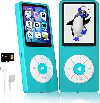 MP3 Player with 32GB TF Card,Built-in HD Speaker,Portable HiFi Music Player with Video/Voice Recorder/FM Radio/Photo Viewer/E-Book Player for Kids