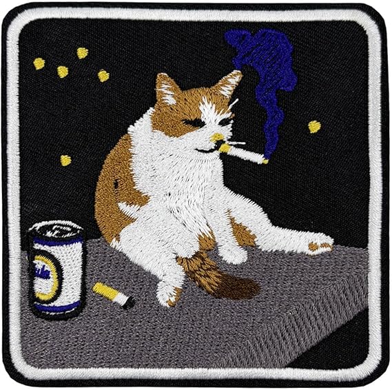 Funny Kitten Smoking Cat Meme Stupid Brainrot Embroidered Iron On Patch