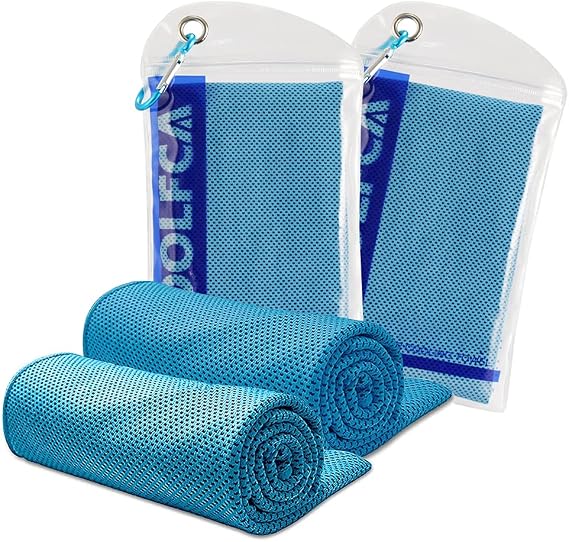 isinwheel 2 Packs Cooling Towels for Neck and Face, Soft Breathable Gym Towels with Waterproof Bag & Carabiner, Multi-Colored Sweat Towels for Gym, Running, Yoga, Travel, Climb (Blue)