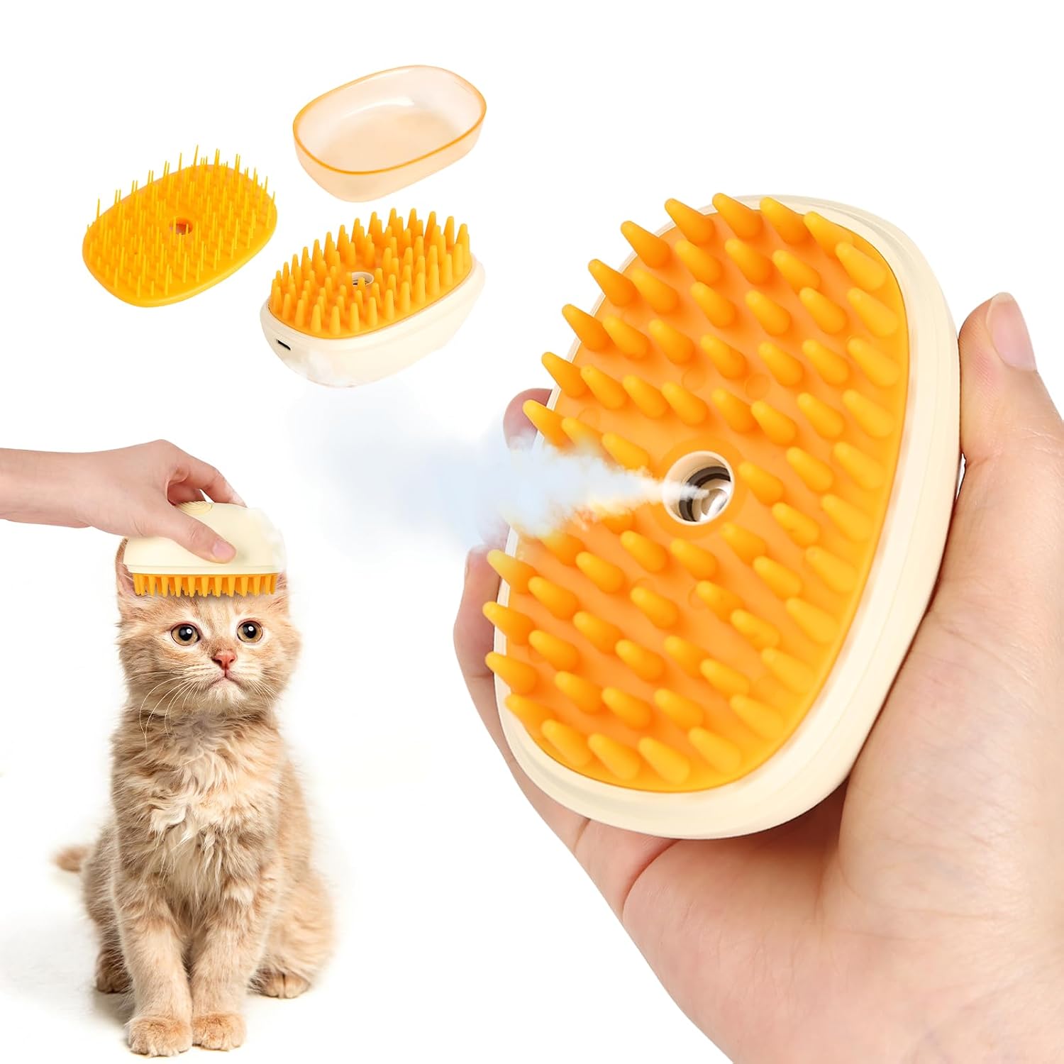 Cat Steam Brush for Shedding and Grooming - Pet Massage Spray Mist Brush - Hair Cleaning Comb for Cats and Dogs