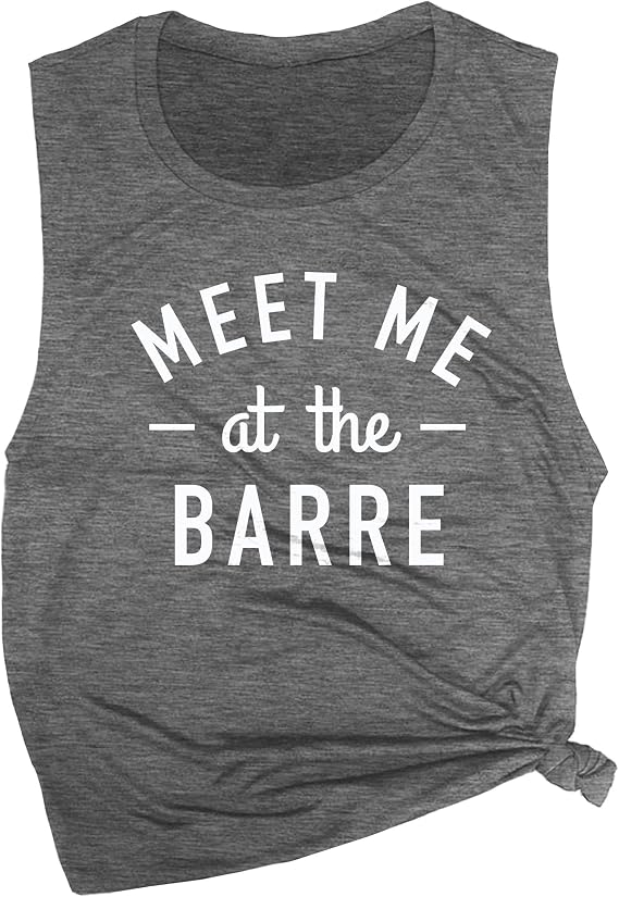 Meet Me at The Barre Women's Workout Muscle Tee - Sleeveless Active Wear, Funny Gym Top, Yoga - Comfortable Workout Tank Top