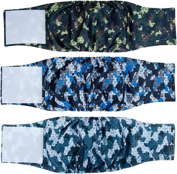 Pet Soft Dog Belly Band - 3 Packs Reusable Dog Diapers Male Dog Diapers Belly Wraps - Washable Dog Belly Bands for Male Dogs (Army, XS)