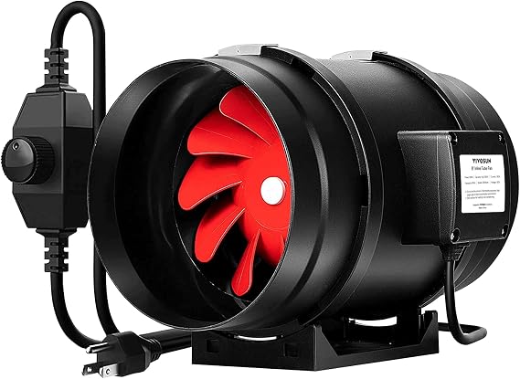 VIVOSUN R8 8" Inline Fan, 720 CFM for Grow Basement Bathroom Kitchen Attic | Ventilation Exhaust Fan & Speed Controller, Vent Booster for HVAC, Workshop, Grow Tents, 3D Printer