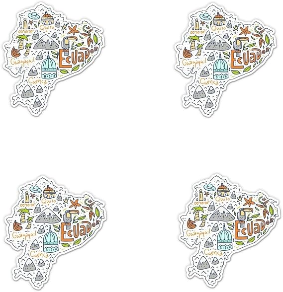 Pack of 4-3 Inch Stickers - Ecuador Map - Vinyl Sticker - for Car Laptop Water Bottle Phone - Waterproof Decal - Sticker Graphic Decal