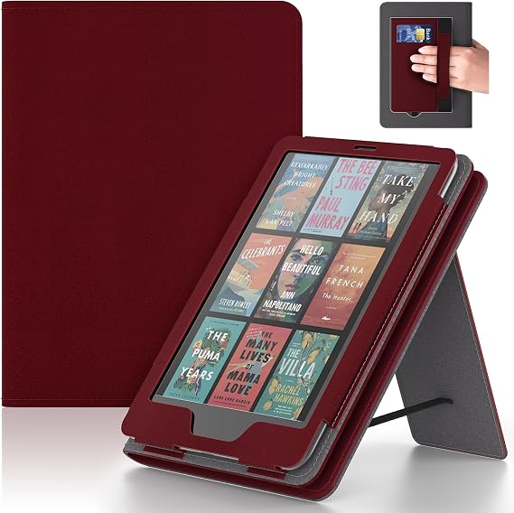 Case with Hand Strap and Stand,Incompatible with Old Version, Durable Synthetic Leather Cover with Auto Sleep Wake,Wine Red1