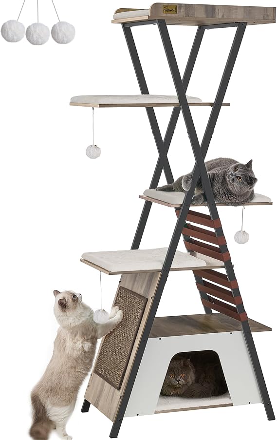FourFurPets 72.4" Modern Cat Tree for Indoor Cats, Multi-Level Cat Condo