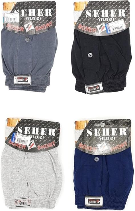 Seher 6'lı Paket Erkek Boxer, Pamuklu Penye, Düğmeli, Karışık Renkli, XL Beden