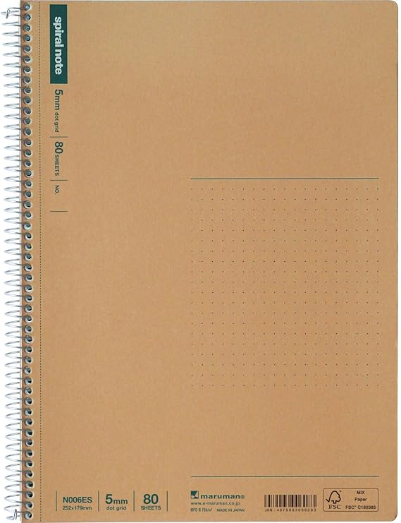 Maruman Spiral Note Basic Notebook, 160 Pages, B5, 5mm Dot Grid