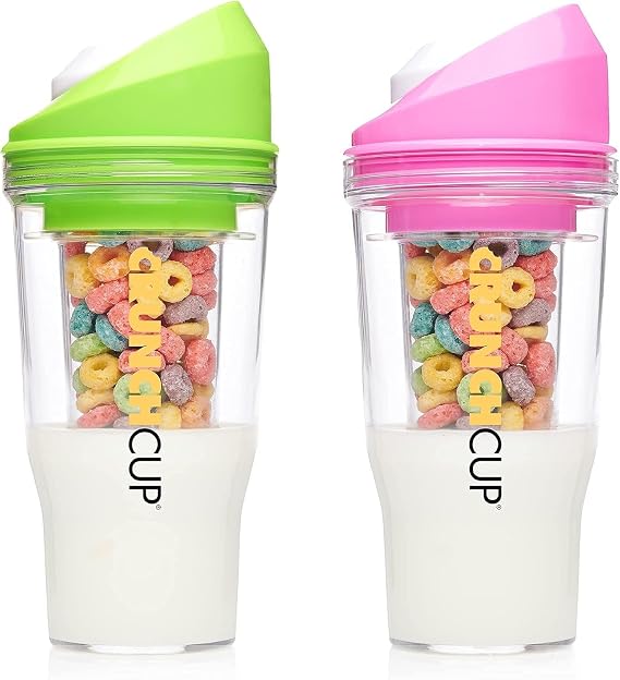 CRUNCHCUP Bundle & Save on Two Portable Cereal Tumblers - No Spoon, No Bowl, It's Cereal on the Go [Green & Pink]