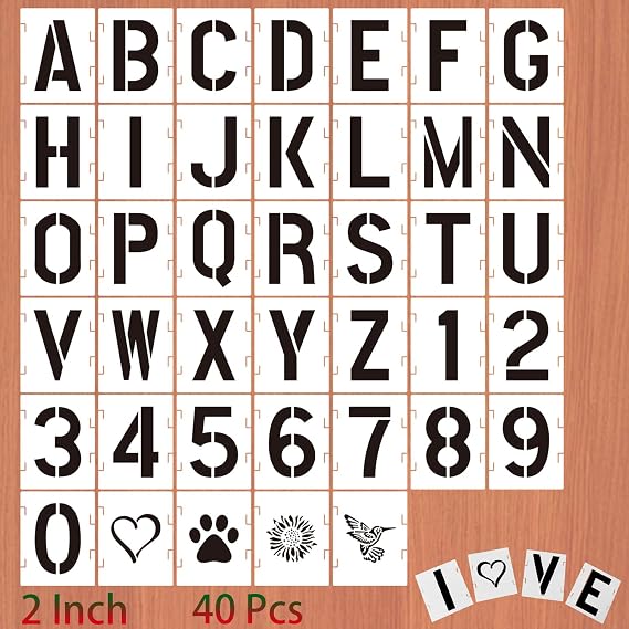 40 Pcs 2 Inch Letter Stencils Numbers Craft Stencils,Reusable Alphabet Templates for Painting on Wood, Wall, Fabric Wood, Wall, Fabric, Rock, Signage