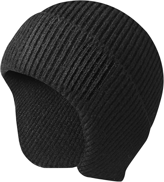 Winter Beanie with Ear Flaps, Warm Knit Hat for Men Women, Knit Cap with Earflaps for Cold Weather