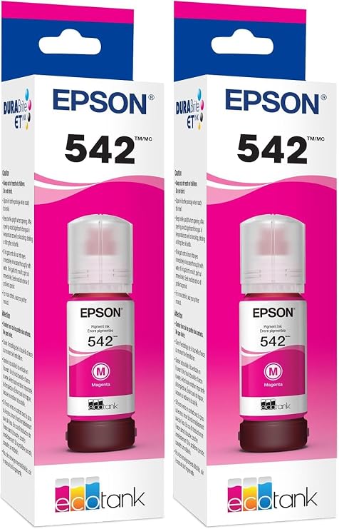 Epson T542 EcoTank Ink Ultra-high Capacity Bottle Magenta (T542320-S) for Select EcoTank Printers (Pack of 2)