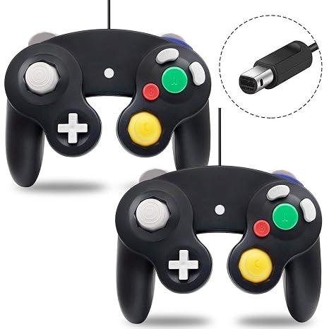 2 pack GC Controller, Wired Controller for PC Wii Nintendo Gamecube (Black)