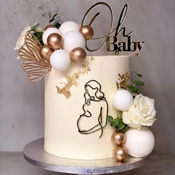 Oh Baby Cake Topper - Acrylic Baby Shower Pregnant Lady Cake Decoration For Gender Reveal Party/Baby Booth Props Party Photo Decorations