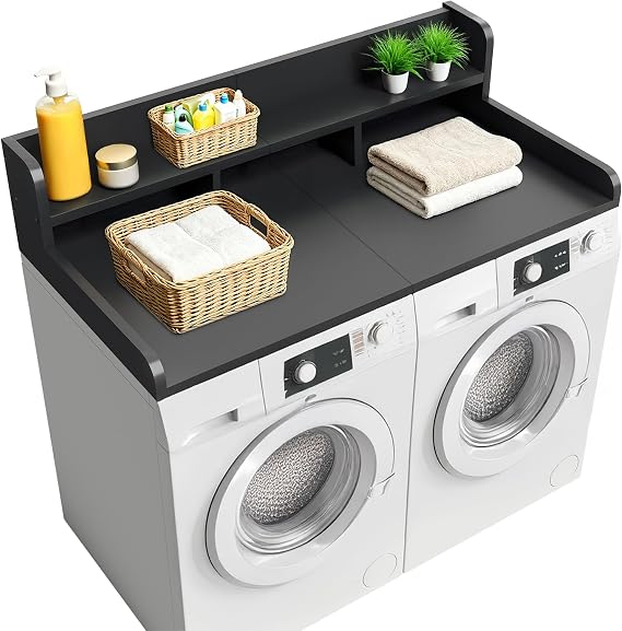 Washer Dryer Countertop, Universal Washer and Dryer Countertop with Shelf, Laundry Topper Large Space Countertop Over Washer and Dryer for Folding Ironing and Washing Clothes (Black)