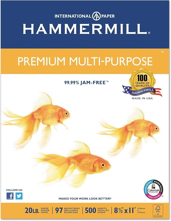 Premium Multipurpose Print Paper, 97 Bright, 20 lb Bond Weight, 8.5 x 11, White, 500 Sheets/Ream, 10 Reams/Carton
