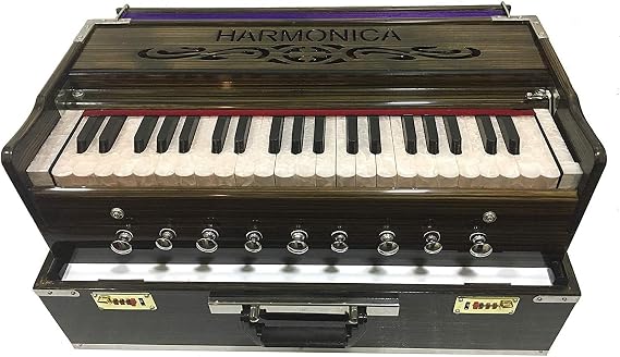 9 Stopper Portable Harmonium Chudidaar Bellow 42 Key 2 Reed Bass Male Backward Coupler Indian Harmonium Professional Harmonium Handmade Musical Instrument Brass