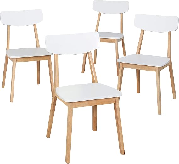 Mid Century Modern Two Tone Dining Chair, Set of 4, White/Natural