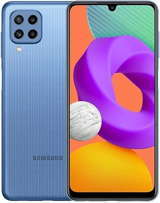 SAMSUNG Galaxy M22 128GB, 6GB 6.4, Android 11, 48MP Quad Camera, Dual SIM GSM 4G Volte Unlocked for T-Mobile, Metro, Global International Model M225FVDS Extra Fast Charger Bundle, Light Blue