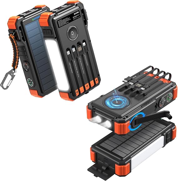 BLAVOR Solar Power Bank with Hand Crank Plus Solar Power Bank Orange