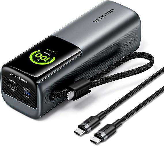 VENTION Powerhive 27000mAh Laptop Power Bank, 200W, Built-in and Extra 240W USB-C Cables, Portable Laptop Charger, Digital Display, for iPhone 17/16/15/14/13 Pro Max, MacBook, Dell, HP, Galaxy S24