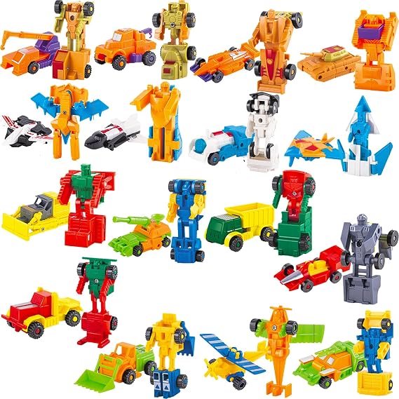 Morphing Robot Construction Toy Cars Mini Pull Back Vehicles Set of 16 Action Figure Party Supplies Birthday Favors Decorations Kit for Toddlers Kids Boys Prizes Goodie Easter Gift