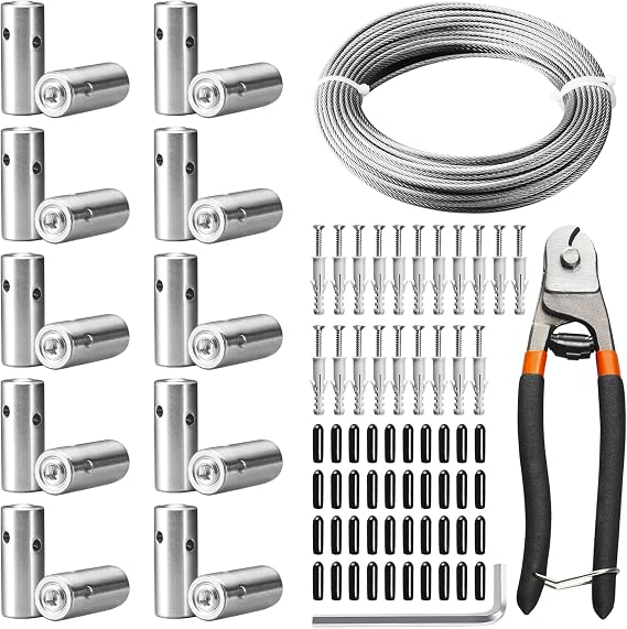NEREUS Wire Trellis 20 Pack T316 Stainless Steel Hubs with 98FT 1/8" Wire Rope, Cable Trellis System for Climbing Plants, Tensioned Wire Trellis Kits for Brick Wall