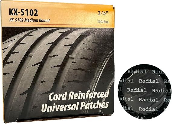 KEX KX-5102 Fabric Reinforced Universal 2-1/4 inch Round Patches for Radial and Bias Ply Tires, 100 Units | KX-5102 for Radial and Bias Ply Tires