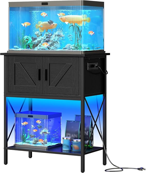 HOOBRO 20 Gallon Fish Tank Stand with Power Outlets and LED Light