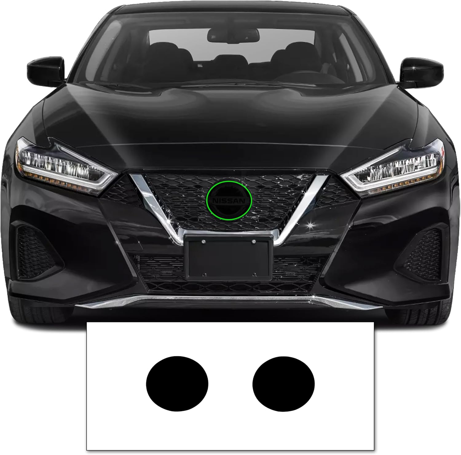 Pre-Cut Front Emblem Tint Compatible with Nissan Maxima SL SR S Sedan 2019-2023 | Precision Cut Stretchable PPF Vinyl Overlay Cover Wrap Dark Smoke (Pack of 2)