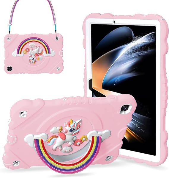 XZC Case for Samsung Galaxy Tab A11+ Plus/A9+ Plus 11 Inch Case Unicorn Heavy Duty Shockproof Protective Case with Stand/Shoulder Strap for Kids Girls Women (Pink)