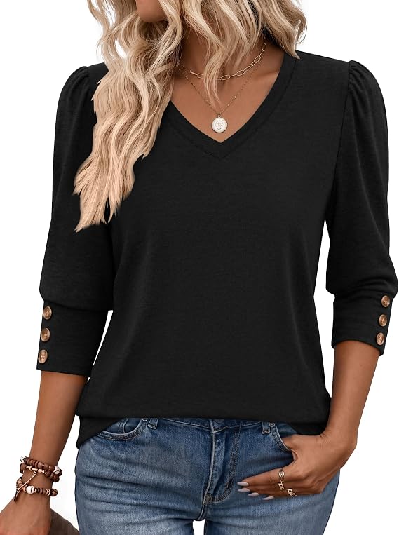 Zeagoo Womens 3/4 Sleeve V Neck T Shirts Dressy Casual Tops
