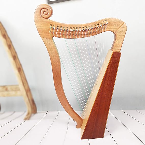 Wooden Harp, Portable Irish Harp, Mini Harp, Mahogany String Musical Instrument, with Tuning Lever and Bag, for Leisure, 19 Strings