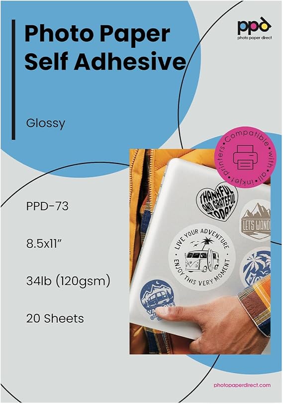 PPD 20 Sheets 8.5x11" Vinyl Sticker Paper Glossy Printable Inkjet