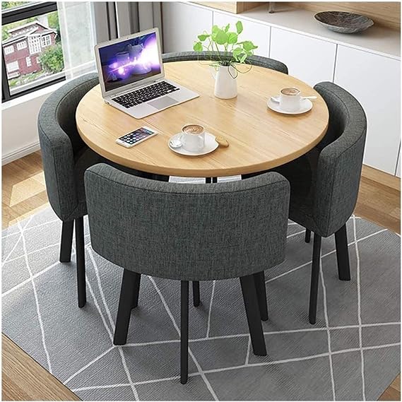 Office Reception Conference Room Coffee Table Set, Round Cafe Table and Chair Combination Set Modern Kitchen Furniture Living Room Leisure Display 80cm Small Round Table (Color : Dark Gray)