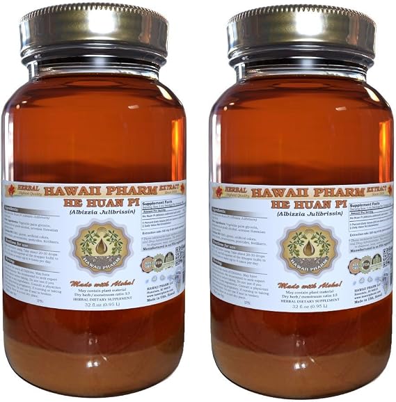 Hawaii Pharm He Huan Pi Tincture, He Huan Pi, Albizia (Albizzia Julibrissin) Bark Liquid Extract, Herbal Supplement 2x32 oz Unfiltered
